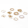 Floral Stacking Ring Set, Alloy with Leaf, Geometric and Faux Pearl Designs, Gold or Silver-Tone, 10 Pieces