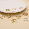 Floral Stacking Ring Set, Alloy with Leaf, Geometric and Faux Pearl Designs, Gold or Silver-Tone, 10 Pieces