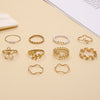 Floral Stacking Ring Set, Alloy with Leaf, Geometric and Faux Pearl Designs, Gold or Silver-Tone, 10 Pieces