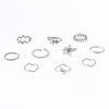 Floral Stacking Ring Set, Alloy with Leaf, Geometric and Faux Pearl Designs, Gold or Silver-Tone, 10 Pieces