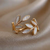 Leaf or Floral Ring, Gold-Tone Metal with White, Turquoise-Color or Clear Accents