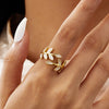 Leaf or Floral Ring, Gold-Tone Metal with White, Turquoise-Color or Clear Accents
