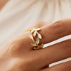 Leaf or Floral Ring, Gold-Tone Metal with White, Turquoise-Color or Clear Accents