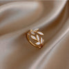 Leaf or Floral Ring, Gold-Tone Metal with White, Turquoise-Color or Clear Accents