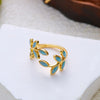 Leaf or Floral Ring, Gold-Tone Metal with White, Turquoise-Color or Clear Accents