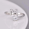 Initial Letter Ring, Silver-Tone Metal with Clear Accents, Adjustable, A-Z