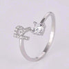 Initial Letter Ring, Silver-Tone Metal with Clear Accents, Adjustable, A-Z