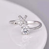 Initial Letter Ring, Silver-Tone Metal with Clear Accents, Adjustable, A-Z