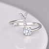 Initial Letter Ring, Silver-Tone Metal with Clear Accents, Adjustable, A-Z