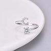 Initial Letter Ring, Silver-Tone Metal with Clear Accents, Adjustable, A-Z