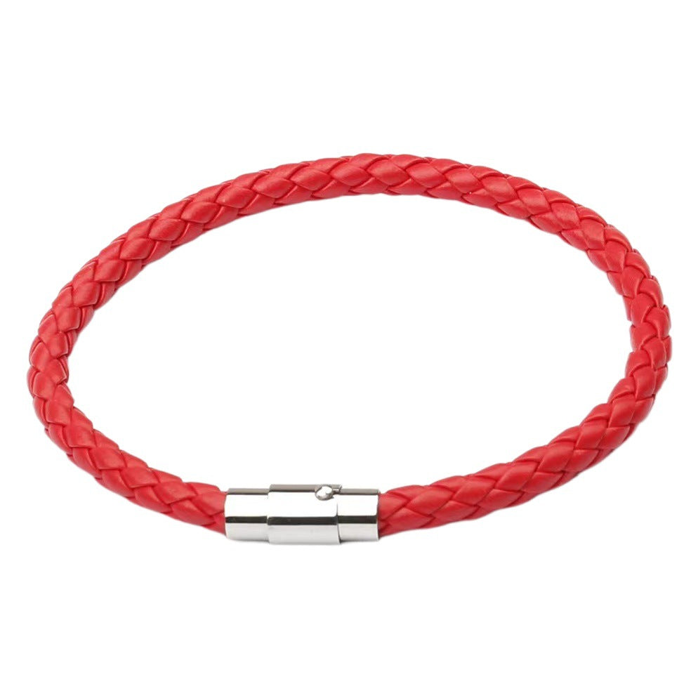 Braided Strap Bracelet with Magnetic Clasp, Handmade Design in Black, Red, Brown, White or Dark Blue - Product view 1
