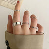 Stacking Ring Set for Women, Black, Gold-Tone and Silver-Tone Geometric Band Designs