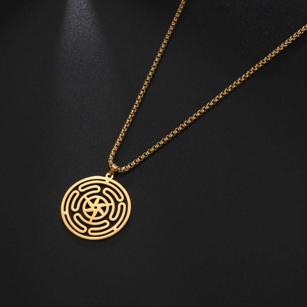 Openwork Ring Pendant Necklace, 304 Stainless Steel Swirl Design on a Box Chain, Gold or Steel Tone - Product view 1