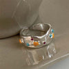 Star Ring for Women, Silver-Tone Open Bands with Engraved, Colorful or Clear Accent Designs