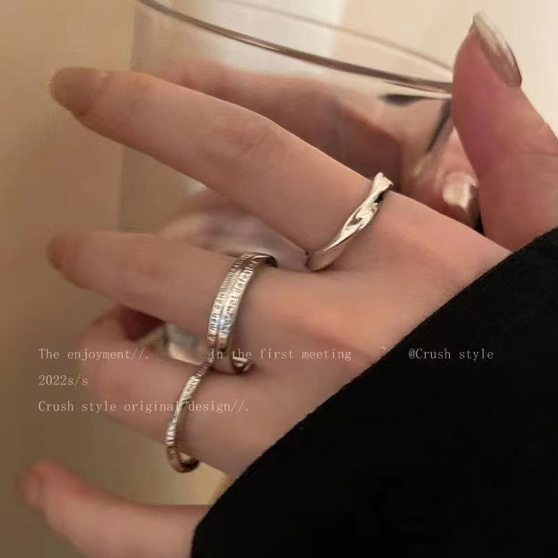 Stacking Ring Set for Women, 3-Piece Silver-Tone Engraved and Sculpted Bands