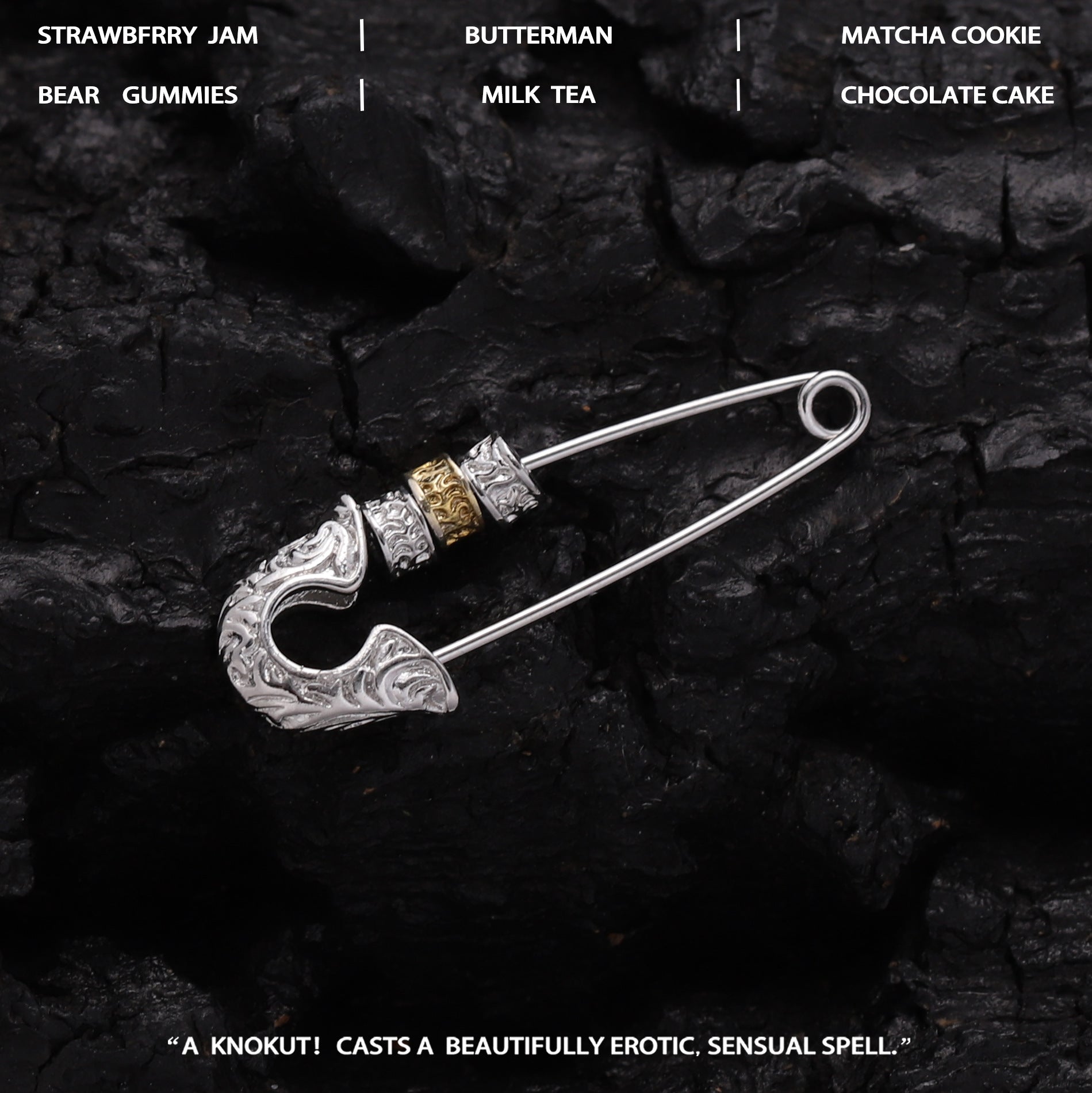 Safety Pin Pendant, Silver-Tone Copper Design with Ornamental Scroll Detail, Pendant Only - Tang grass pin pendant (copper plating color separation) / Copper