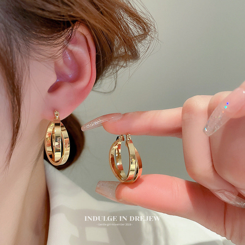 Plain Hoop Earrings for Women, Smooth Metal Design in Gold-Tone or Silver-Tone Finish - A022# Gold