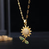 Sunflower Pendant Necklace for Women, Gold-Tone Titanium Steel Design with Sparkling Accents - Product view 3