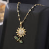 Sunflower Pendant Necklace for Women, Gold-Tone Titanium Steel Design with Sparkling Accents - Product view 5