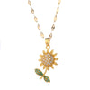 Sunflower Pendant Necklace for Women, Gold-Tone Titanium Steel Design with Sparkling Accents - 9049 Sunflower Pendant Necklace / 18K