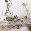 Tassel Anklets for Women, Alloy Designs with Star, Colored Bead and Pearl-Style Detail Options - (Gold) Double-layer Pearl 8-shaped anklet