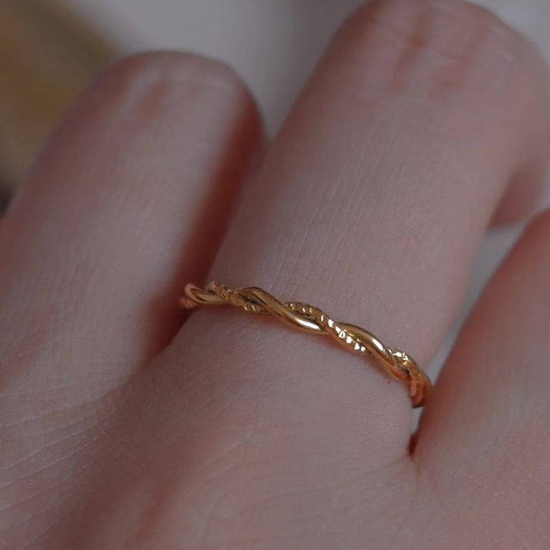 Twist Stacking Ring for Women, Slim Gold-Tone Rope-Detail Band, Sizes 5-10