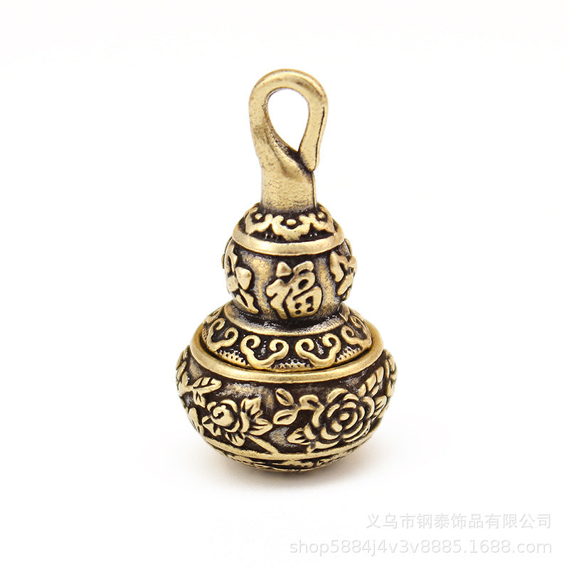 Engraved Gourd Pendant, Brass with Screw-Top Hollow Body, 40 x 22 mm