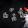 Floral and Vine Ring Set, Alloy with Antique Silver-Tone Finish, 4 Pieces