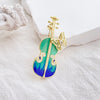 Violin Brooch Pin, Green Enamel Alloy Musical Instrument Design for Clothing - Violin