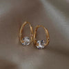 Geometric Hoop Earrings for Women, Copper Design with White, Purple, Black or Blue Zircon Accents - White (gold)