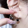 Geometric Hoop Earrings for Women, Copper Design with White, Purple, Black or Blue Zircon Accents - Silver (black)