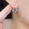 Geometric Hoop Earrings for Women, Copper Design with White, Purple, Black or Blue Zircon Accents - Purple (Silver)