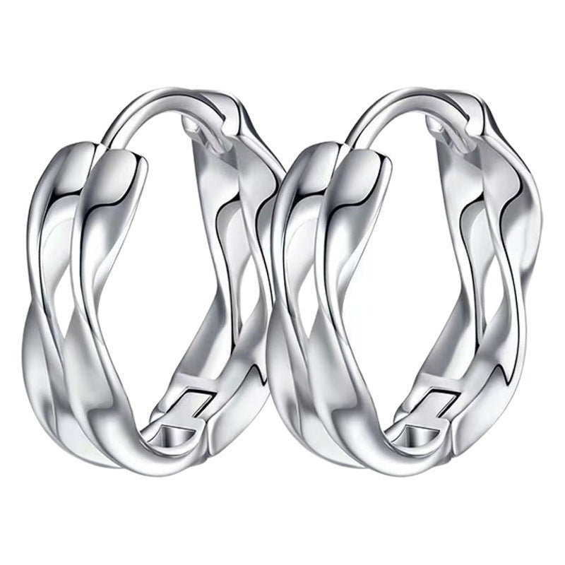 Mobius Hoop Earrings, Twisted Copper Design in Silver-Tone or Black Finish, One Pair - Product view 1