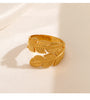 Leaf Wrap Ring, Stainless Steel, Adjustable Gold or Steel-Tone Open Band