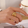 Leaf Wrap Ring, Stainless Steel, Adjustable Gold or Steel-Tone Open Band