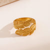 Leaf Wrap Ring, Stainless Steel, Adjustable Gold or Steel-Tone Open Band