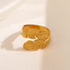 Leaf Wrap Ring, Stainless Steel, Adjustable Gold or Steel-Tone Open Band