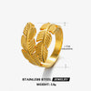 Leaf Wrap Ring, Stainless Steel, Adjustable Gold or Steel-Tone Open Band
