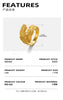 Leaf Wrap Ring, Stainless Steel, Adjustable Gold or Steel-Tone Open Band