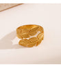 Leaf Wrap Ring, Stainless Steel, Adjustable Gold or Steel-Tone Open Band