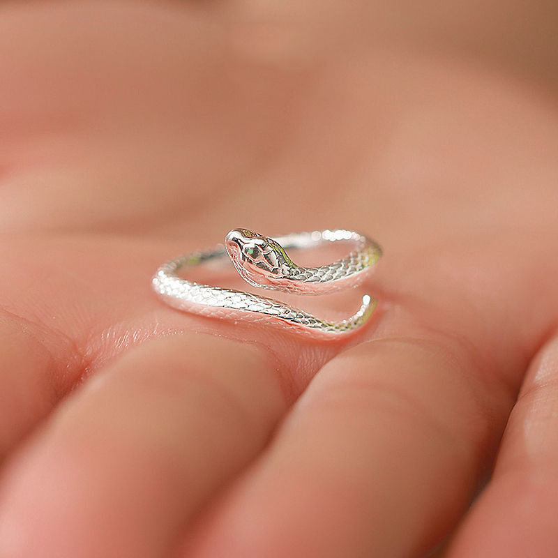 Snake Ring, Silver-Tone Copper with Textured Scales, Adjustable Open Band
