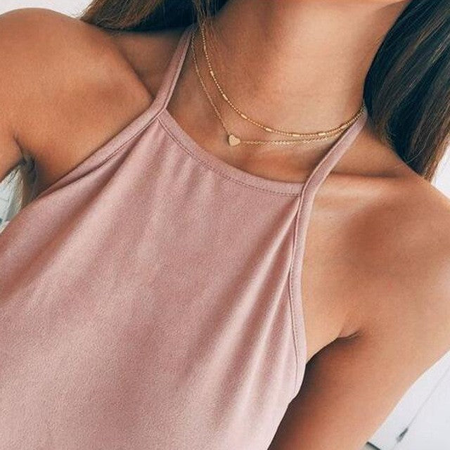 Double-Layer Heart Necklace for Women, Alloy Pendant and Snake Chain in Gold or Silver Tone - Product view 1