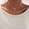 Double-Layer Heart Necklace for Women, Alloy Pendant and Snake Chain in Gold or Silver Tone - Product view 2