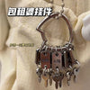 Miniature Key Charm Keychain, Antique Silver-Tone Alloy with Large Ring and Multiple Key Pendants