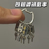 Miniature Key Charm Keychain, Antique Silver-Tone Alloy with Large Ring and Multiple Key Pendants