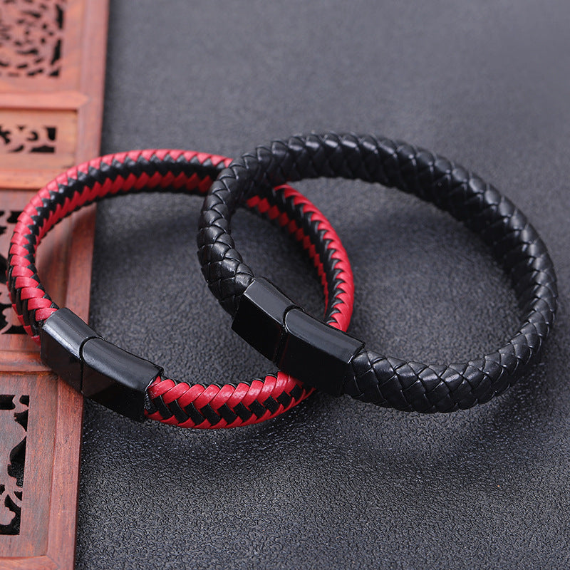 Braided Bracelet with Magnetic Clasp, Vintage-Inspired Cord Design in Black, Brown and Mixed Colors - Product view 1