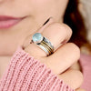 Pale Blue Accent Ring, Two-Tone Alloy with Textured Split Shoulders, Sizes 6-10