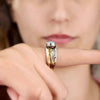 Pale Blue Accent Ring, Two-Tone Alloy with Textured Split Shoulders, Sizes 6-10