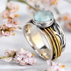 Pale Blue Accent Ring, Two-Tone Alloy with Textured Split Shoulders, Sizes 6-10