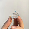 Snake Wrap Ring, Silver-Tone Alloy with Blue and Clear Accents, Adjustable Open Design